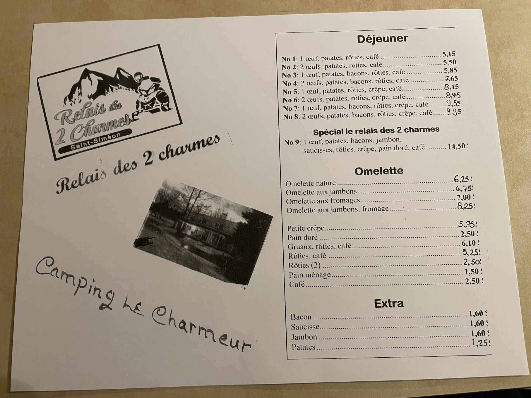 menu resto les 2 charmes